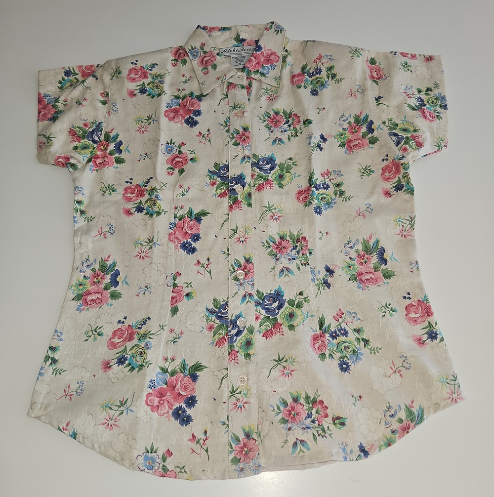 Adobe Rose Vintage-Inspired Floral Button-Down Shirt